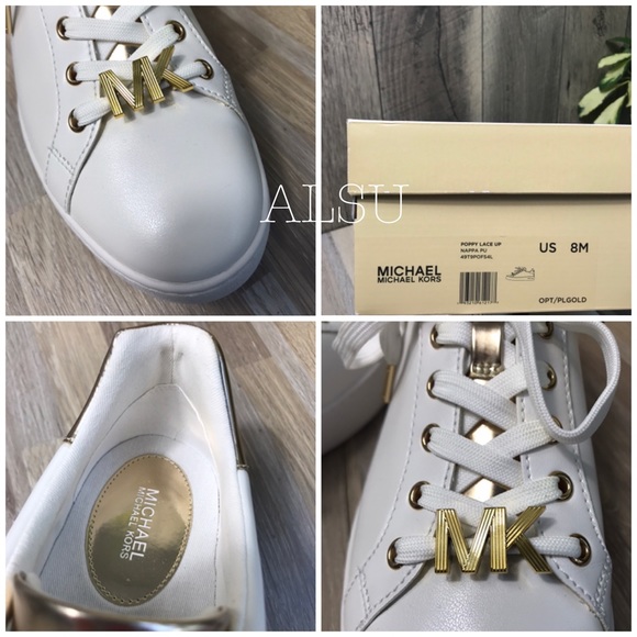 🌸SALE🌸 Michael Kors Poppy LaceUp Napa Optic Gold Womens Size AUTHEN 49T9POFS4L - Picture 7 of 8